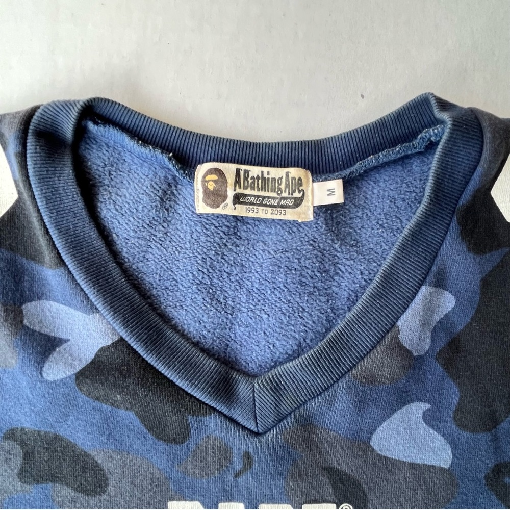 Bathing Ape BAPE 88 First Camo M Blue Heavy Shirt V-neck Cotton Sweatshirt - Picture 3 of 7
